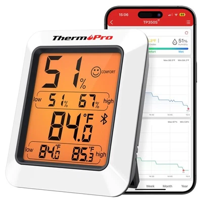 ThermoPro TP350 Bluetooth Higrómetro Termómetro Interior Habitación Invernadero Foto 1 de 4