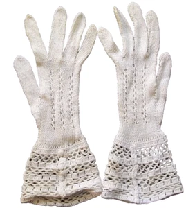 Gloves WOMENS Vintage Retro 1960s CROCHET NATURAL IVORY - Picture 1 of 4