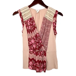 TINY Floral Boho Tank Top Small Embroidered Sleeveless Anthropologie Pink Mauve - Bild 1 von 7