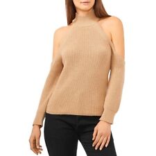 1.State Ribbed Cold Shoulder Fashion Turtleneck Sweater Latte Size Medium $89