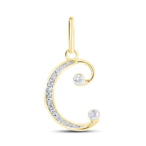 Real 10K Yellow Gold 0.03 CTW Natural Diamonds Letter Initial C Pendant - Picture 1 of 7