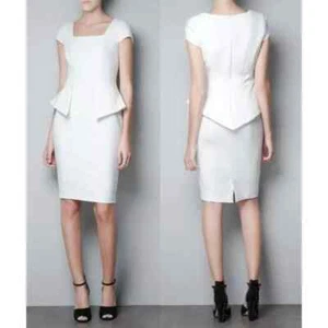 Zara White Peplum Cap Sleeve Dress Party Cocktail Bridal Formal XS - Picture 1 of 8
