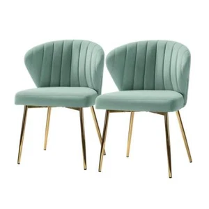JAYDEN CREATION Dining Side Chair 19" Sage Tufted w/ Golden Legs (Set of 2) - Picture 1 of 9