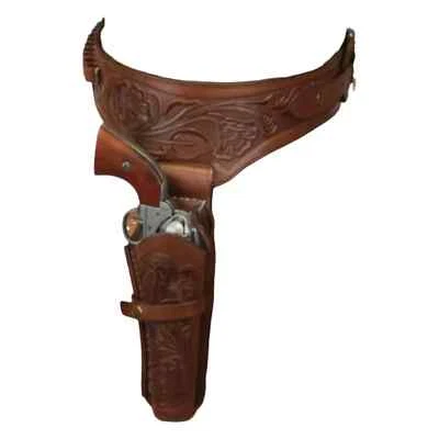 Gun Holster Belt Western Leather Revolver Pistol Tooled .22 .38/357 .44/45 Cal - Image 1 of 4