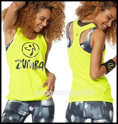 ZUMBA ¡Juego de 2 piezas! Hot in Here Bubble Tank RacerBack con precaución + Sujetador de malla Top - ¡RARO! Foto 1 de 4