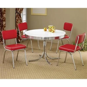 Coaster Cleveland 5 Piece Retro Round Dining Set in White and Red - Picture 1 of 11