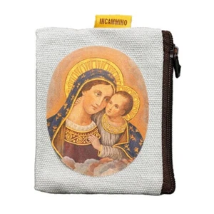 Madonna and Child Rosary Pouch – Zippered Canvas Religious Coin Purse - Picture 1 of 4