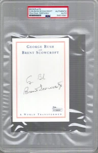 GEORGE BUSH+BRENT SCOWCROFT HAND SIGNED 4x6 BOOKPLATE RARE JSA+PSA SLABBED - Picture 1 of 2