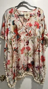 Z&L MADE WITH LOVE BEACH Boho Beach Pool WEAR Cover Up OS Pom Pom/Tassel/Birds - Picture 1 of 8