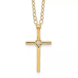 Real 14kt Yellow Gold Madi K .01ct Diamond Cross Necklace; 15 inch - Picture 1 of 6