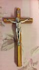 Crucifix en Bois De Acajou Avec Inserts En Olivier CM 25 X 13 Fabriqué En Italy