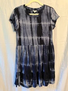 Crown & Ivy Womens Dress Navy/Lt Blue Tie-dye Size Small Short Sleeve - Picture 1 of 4
