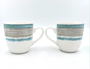 Lenox Woven Stripes American by Design Aqua Coffee Mugs - Set of 2 - Picture 1 of 6