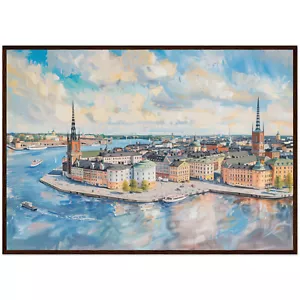 Stockholm Cityscape Painting Aerial View of Sotckholm Art Print Sweden Wall Art - Picture 1 of 8