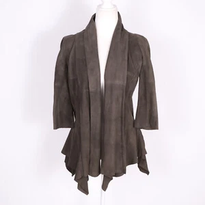 Stella & Jamie Brown Goat Leather Suede Open Draped Jacket Women's SZ M - Picture 1 of 12