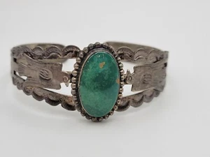 Vintage Fred Harvey Era Navajo Sterling Green Turquoise Thunderbird Bracelet - Picture 1 of 11