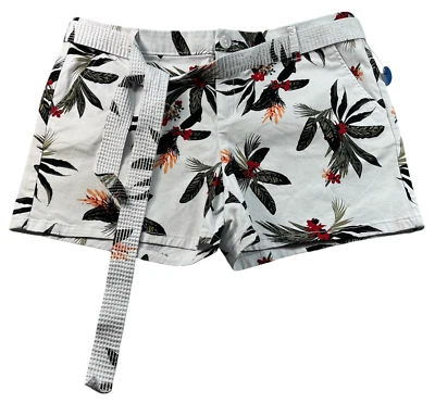Pantalones Cortos Liz Claiborne Mujer Talla 14 Blanco Floral Elastizados Bolsillos Nuevos con Cinturón Foto 1 de 4