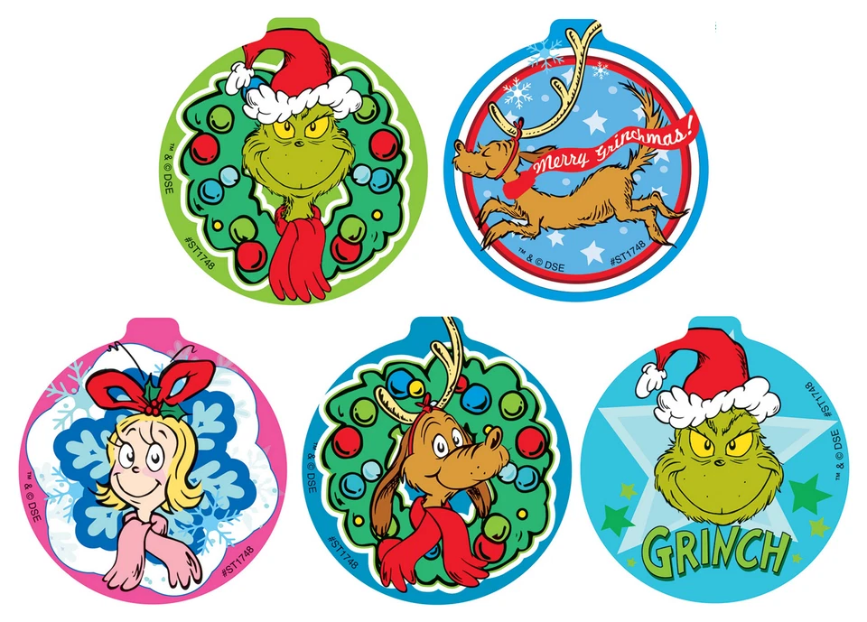 25 pegatinas Grinch (con licencia, Smilemakers), 2,25" x 2,25" cada una, favores de fiesta Foto 1 de 1