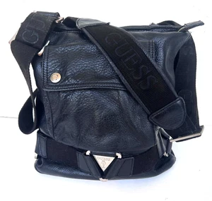 Borsa a tracolla e tracolla vintage Guess USA in pelle nera unisex messenger bag - Foto 1 di 19