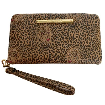 Bolso sin asas Betsey Johnson estampado de leopardo billetera organizador de tarjetas de crédito muñeca cremallera Foto 1 de 4