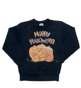 Vintage 90s Halloween Crewneck Sweatshirt Kids 4/5 Years Pumpkins Handmade - Picture 1 of 3