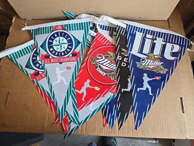 Vintage 1995 Seattle Mariners AL West Champs Miller Beer Flag Banner 13 Ft Long - Image 1 of 2