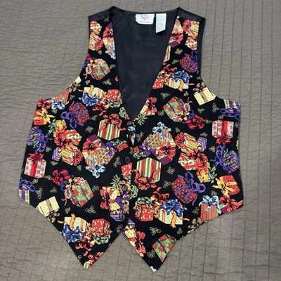 Vintage 80s 90s Christmas Vest Women’s Large Black W/ Christmas Presents - Image 1 of 4