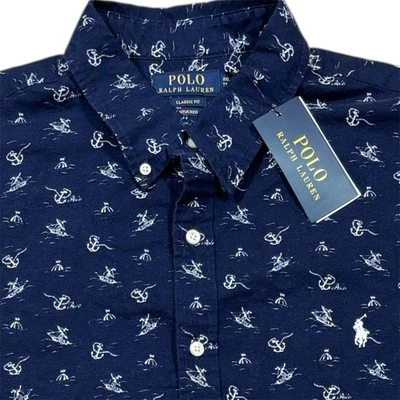 Polo Ralph Lauren All Over Print Button Down Shirt Men XXL Untucked Fit Nautical - Image 1 of 4