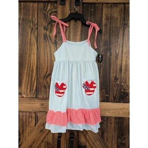 NWT Minnie Mouse Patriotic USA Red White Blue Summer Dress Girls Sz 8 - Picture 1 of 10