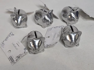 5 Silver Pig Christmas Tree Metal Ornaments New NWT - Picture 1 of 5