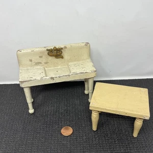 Dollhouse Miniature kitchen sink table lot vintage cottage chippy wood - Picture 1 of 16
