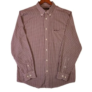 Ben Sherman Gingham Shirt Large Burgundy Check Long Sleeve Button Down Collar - Picture 1 of 12