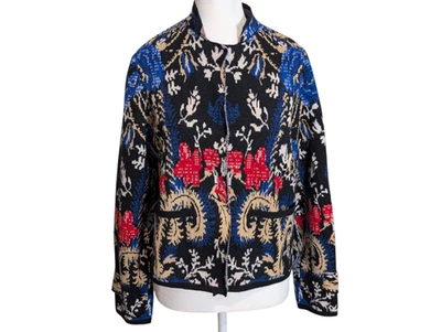 Anthropologie Pilcro Debra 花卉开衫毛衣夹克多色波西米亚尺寸 M — 第 1/4 张图片