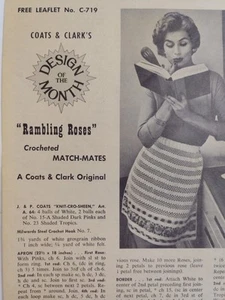 Delantal Rambling Roses Crochet C 719 Patrón Folleto De Colección Abrigos y Clarks Cintura Corbata - Imagen 1 de 5