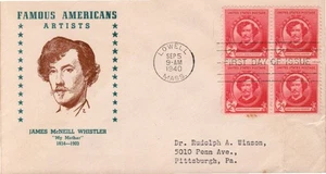 FAMOUS AMERICANS - JAMES WHISTLER SC #885 SEP 5 1940 LOWELL MA FDC - BOX 1 - Picture 1 of 1