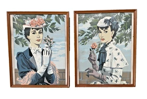 1950's MCM Pair Paint by Number PBN Parisian Lady Coquette 11x14" - Picture 1 of 10