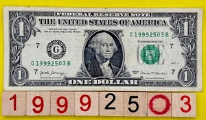1999 ￼25 March Birthday Date Note 19992503 Fancy Serial Number $1 Dollar Bill 9s - Picture 1 of 7