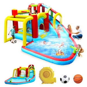 Inflatable Water Slide 7 in 1 Bounce House Water Park with 520W Blower for Kids - Picture 1 of 15