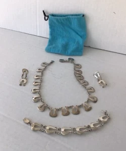 Taxco 925 Silber Leier Glieder Schmuckset (Halskette, Ohrringe und Armband) - Bild 1 von 10