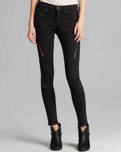 Rag & Bone Blackout Black Labyrinth Leather Trim Legging Jeans Pants $297 NWT 30 - Picture 1 of 1