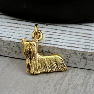 Gold Skye Terrier Charm - Yorkie Yorkshire Terrier Pendant Jewelry NEW - Picture 1 of 2