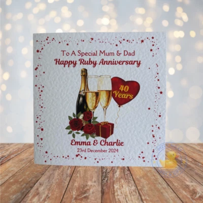 DIZZY DUCKS CARDS Personalised Ruby Wedding Anniversary Card 40th Daughter Son Friends Names Date