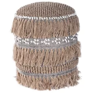 18 Beige Round Pouf Ottoman - Picture 1 of 6