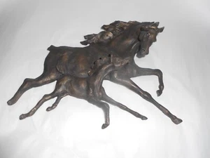 Horse and Colt Wall Deco- Bronco - Running Duo - Bronze Colored Cast Metal - 11" - Picture 1 of 7