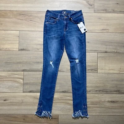 A'2nd Womens Ankle Skinny Distressed Raw Hem Jeans Size 1 Blue - Image 1 of 4