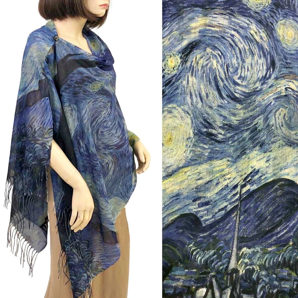 Bufanda/Chal con Botones - Diseño Bellas Artes - Noche Estrellada por Van Gogh Foto 1 de 1