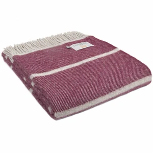 TWEEDMILL 100% Wool Sofa Bed Blanket Rug BROAD STRIPE ROSEWOOD PINK & GREY THROW - Picture 1 of 12