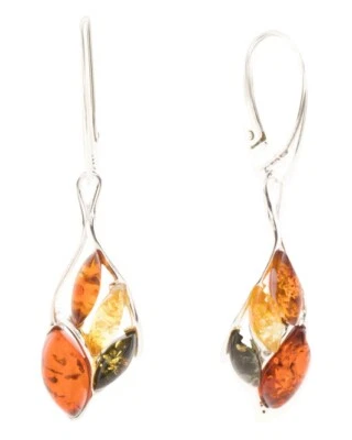 MIDWEST AMBER Sterling Silver Multicolor Amber Earrings Made In Poland - Image 1 of 2
