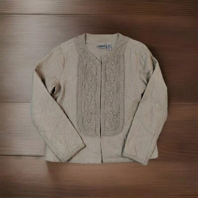 Chico's Women's Jacket M Embroidered Taupe Blazer Autumn Capsule Luxury Cottage  - Image 1 of 4