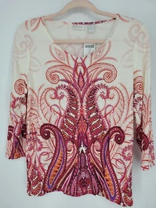 CHICO'S 0 Women's Size Small Tunic Top 3/4 Sleeve Floral Paisley V-Neck Rayon - Picture 1 of 6
